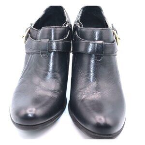B.O.C Black Leather Ankle Booties Buckle Side Zipper Chic Stylish Trendy Sleek